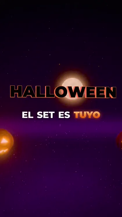 La palabra Halloween sobre una luna llena, portada del video del set de Halloween del estudio