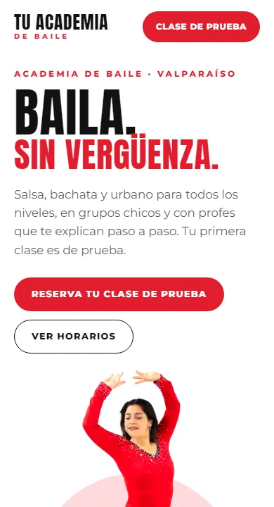 Así se ve en un teléfono la plantilla de Academia de baile