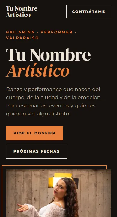 Así se ve en un teléfono la plantilla de Artista y performer