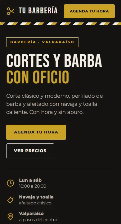 Así se ve en un teléfono la plantilla de Barbería