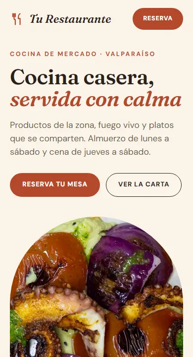 Así se ve en un teléfono la plantilla de Restaurante